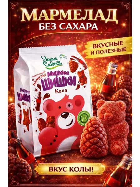 Мармелад жевательный без сахара Кола, Мишкины Шишки, "Умные сладости" 150г