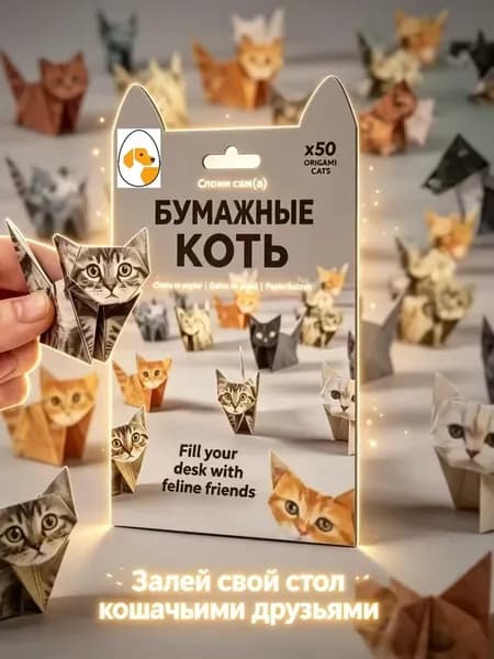 Сделай сам: 50 бумажных котов,Собака, динозавр оригами заполни свой стол милыми друзьями! Набор для творчества для детей и взрослых