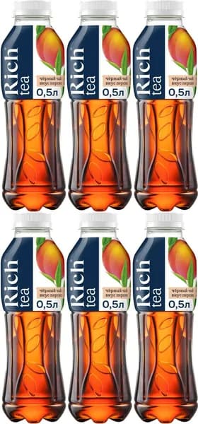 Холодный чай Rich черный с персиком 0,5 л, комплект: 6 бутылок по 0.5 л