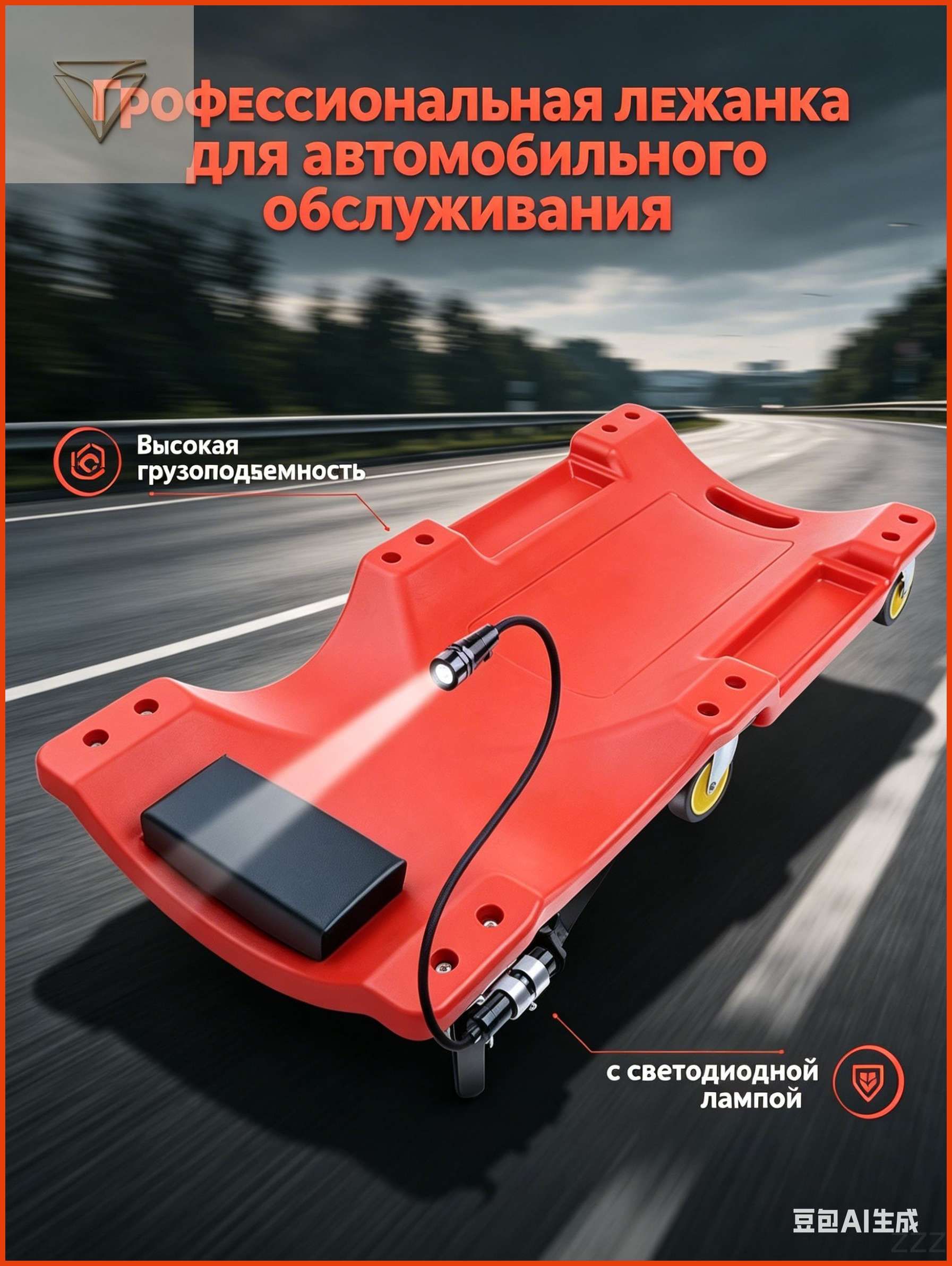 Подкатной автомобильный лежак пластиковый для ремонта OM