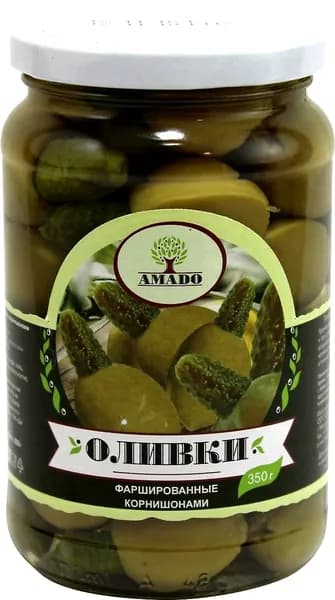 Оливки фаршированные корнишонами AMADO, 350 г