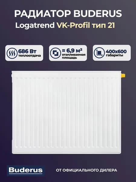 Стальной панельный радиатор Buderus Logatrend VK-Profil 21 400 600, вставка М30 (крепления отдельно). Товар уцененный
