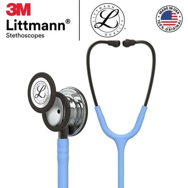 Стетоскоп 3M Littmann Classic III, зеркальная полировка головки, трубка CeilBlue, дымчатый стержень и гарнитура, 5959