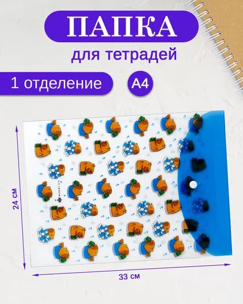 Папка для документов вертикальная пластиковая А4 на кнопке, 1 отделение