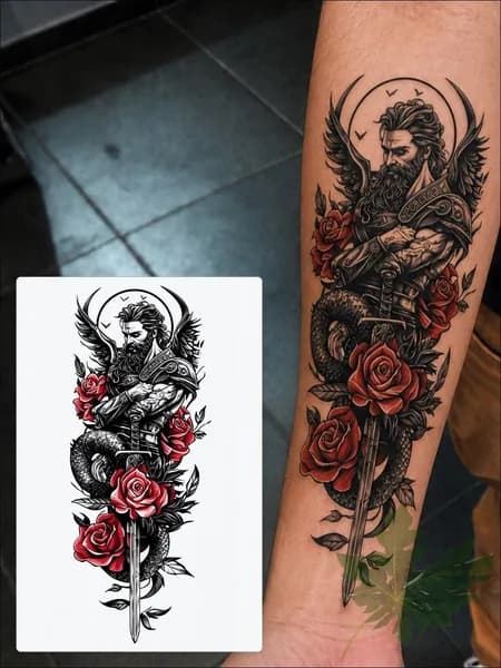 Tattoo'шки Временная тату "Самурай и розы" 12*21см