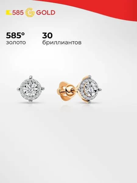 Серьги женские с бриллиантами из красного золота 585 пробы 585GOLD