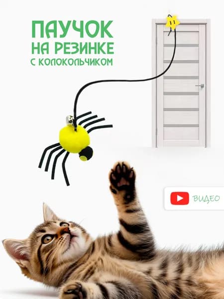 Игрушка ДЛЯ КОШЕК на резинке (2 метра). Интерактивная дразнилка для кошки Паук.