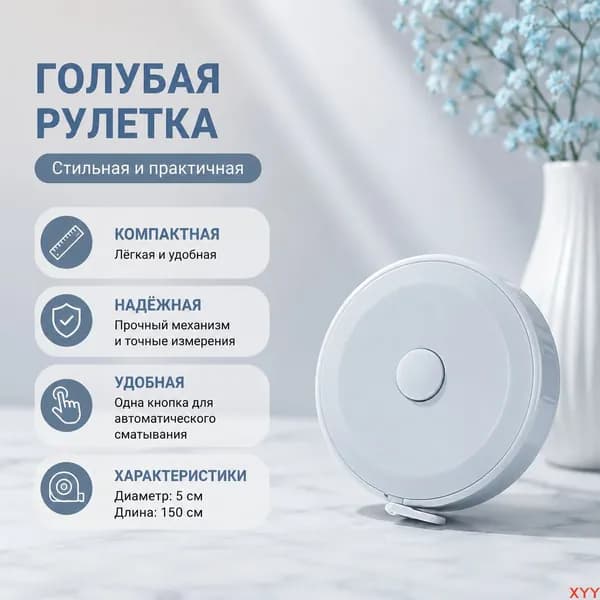 Сантиметровая лента портновская 1.5 метра, гибкая рулетка для шитья и снятия мерок цвет светло-голубой