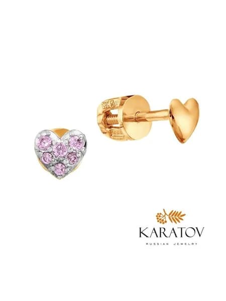Серьги женские золотые 585 пробы с фианитом, гвоздики, пусеты, KARATOV