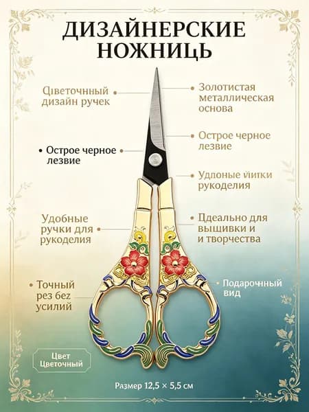 Ножницы для чая винтажные с черными лезвиями и ручкой в форме красной сливы, золотые
