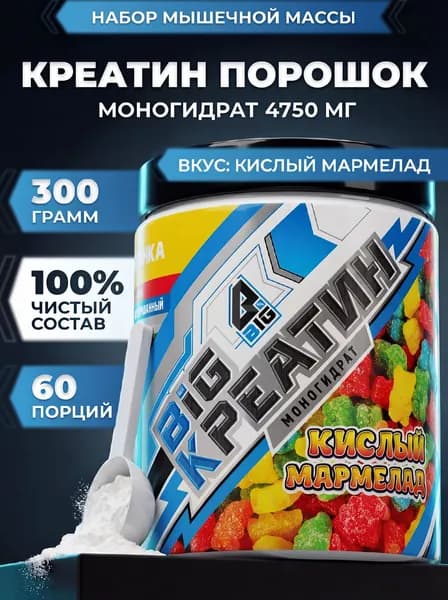 Креатин моногидрат BIGSNT BIG CREATINE порошок 300 грамм, 60 порций, для набора мышечной массы