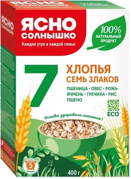 Хлопья ассорти Ясно Солнышко 7 злаков 5 мин Петербургский МК кор, 400 г