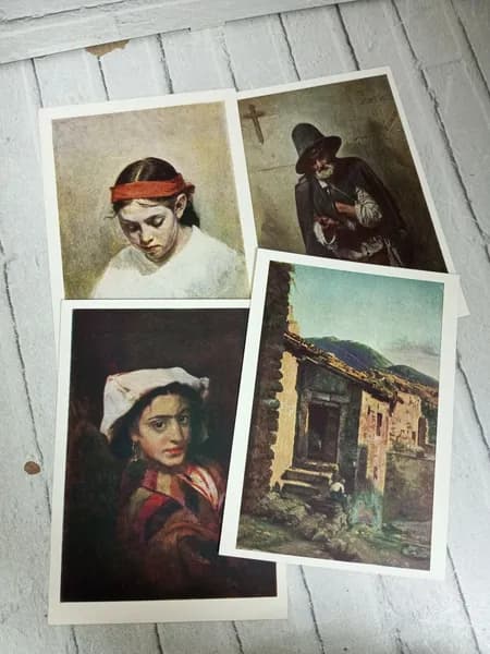 Канцелярия антикварная/винтажная набор из 4 открыток Чистяков Изогиз СССР