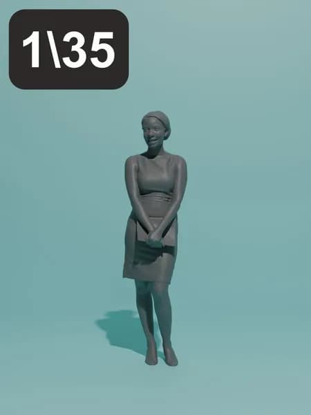Девушка в платье с папкой в руках. Фигурка в масштабе 1:35