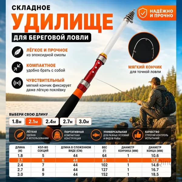 Удилище, рабочая длина:  210 см