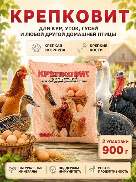 Кормовая добавка Крепковит для кур, уток, домашней птицы, 2шт по 900г