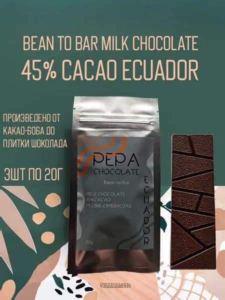 Шоколад молочный 20г Эквадор натуральный Bean to Bar