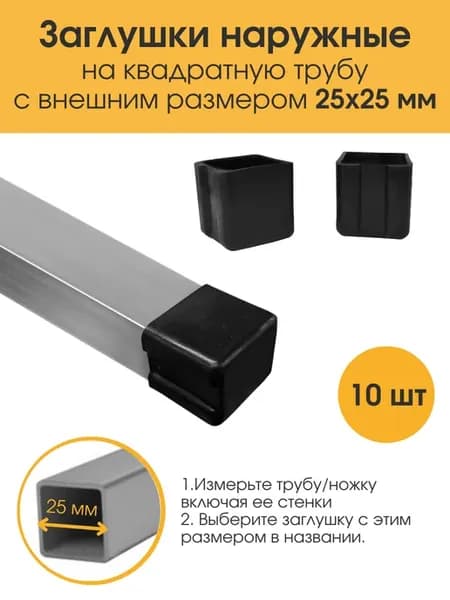 Заглушка 25x25 мм для профильной трубы наружная для мебели