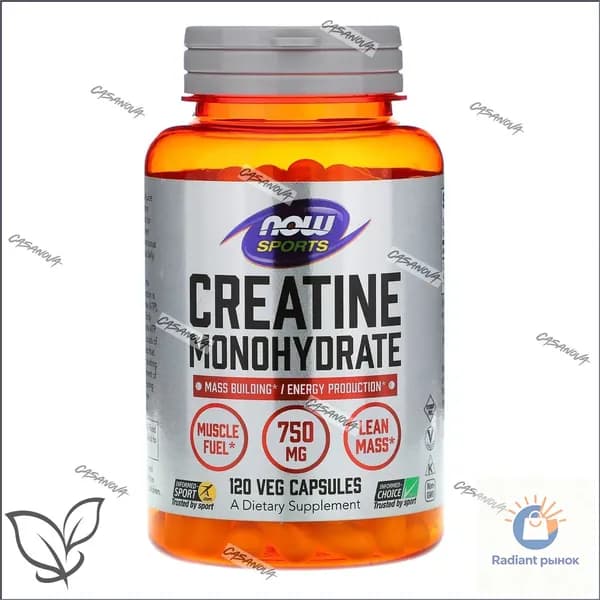Креатин моногидрат NOW Creatine Monohydrate 750 мг 120 растительных капсул-