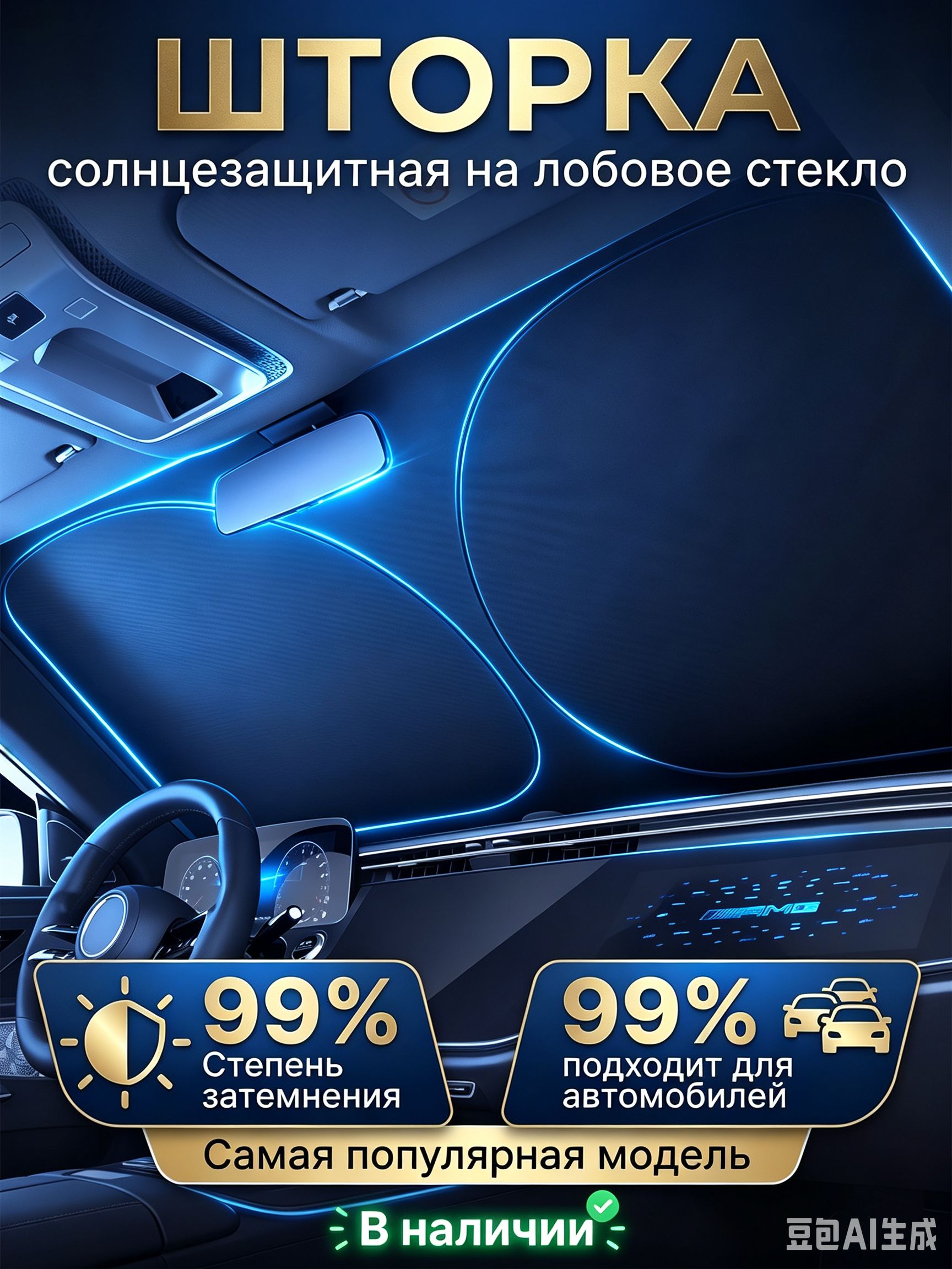 Шторка солнцезащитная 145 см х 80 см, затемнение: 99%