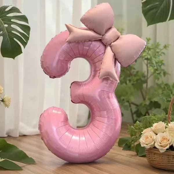 Розовая цифра 40 дюймов с бантом, фольгированные шары для декора дня рождения