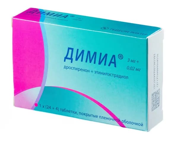 Димиа, таблетки в пленочной оболочке 3 мг+0.02 мг, 28 шт.