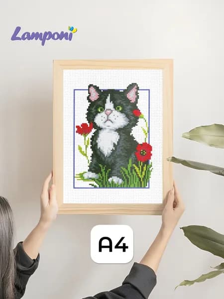 Картина для вышивания 20х29 см. Котёнок в цветах