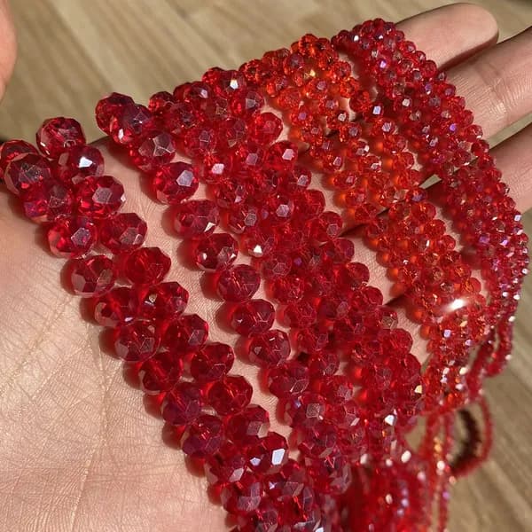 Хрустальные бусины рондель, цвет: красный прозрачный (с AB покрытием),