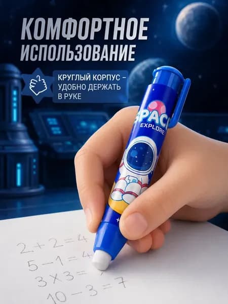 Ластик мягкий выдвижной для школы, синий