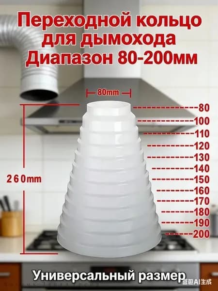 Переходник (соединитель) круглых воздуховодов пластиковый универсальный 200/190/180/170/160/150/125/120/100/80 мм, ERA PU16.15.12,5.12.10.8
