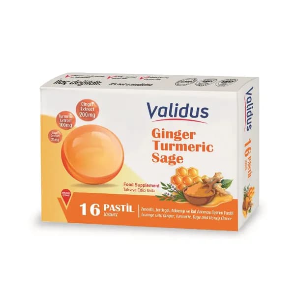 Validus Валидус Имбирь + Куркума + Шалфей + Мёд 16 пастилок