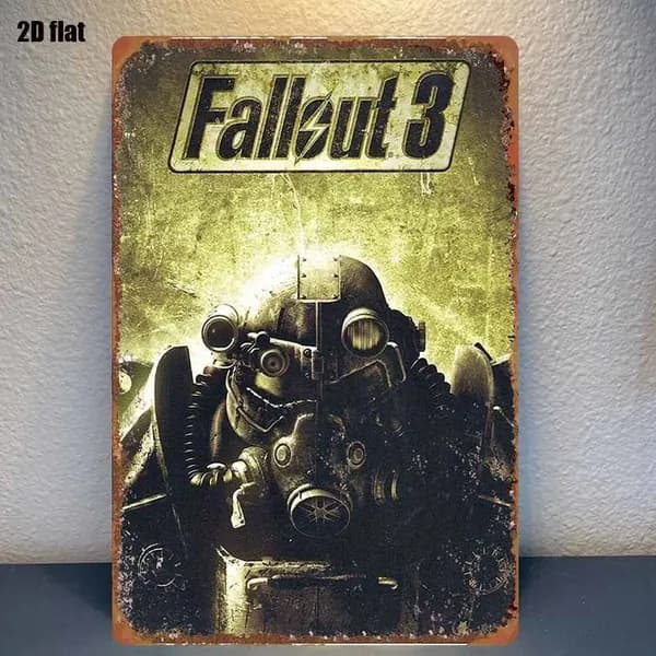 Ретро-металлическая жестяная вывеска в деревенском стиле: Игра Fallout 3,,2D Плоская подвесная табличка, декоративная роспись