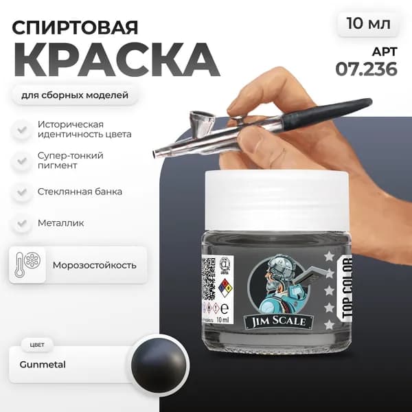 Спиртовая краска металлик для сборных моделей Jim Scale: Gunmetal 10мл