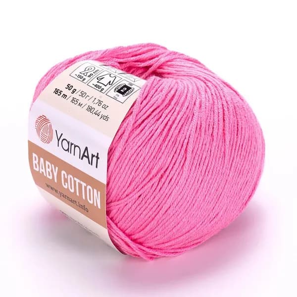 Пряжа Baby Cotton YarnArt - 414 (розовый), 1 моток, 50% хлопок, 50% акрил (50г, 165м) нитки для вязания