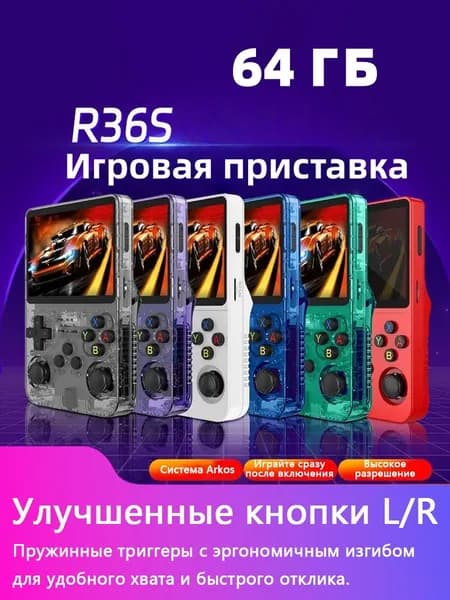 Игровая приставка, Портативная игровая консоль R36S 64 ГБ, система Linux, 3,5-дюймовый IPS-экран, портативный экран, чип RK3326