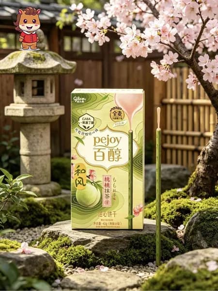Печенье Pejoy (Glico) со вкусом персика и матча, серия Цветы и чай