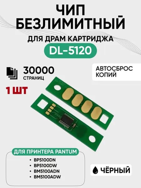 Чип для картриджа Pantum DL-5120 для моделей BP5100DN, BP5100DW, BM5100ADN, BM5100ADW, 30000 стр, вечный, 1 шт