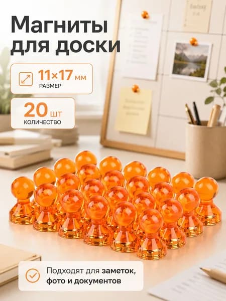 Магниты для доски 20 шт. Оранжевая прозрачная оболочка / Магниты канцелярские