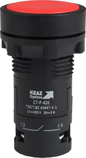Кнопка управления КЭАЗ OptiSignal Compact D22 C7-P-420, красная 2НО XB7NA45 IP40, 362051 / кнопочный пост