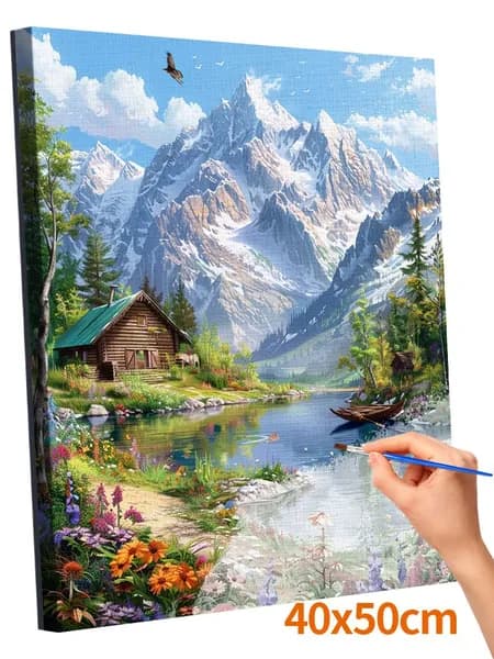 Картина по номерам Без рамки 40x50cm,цветной холст - Коттедж