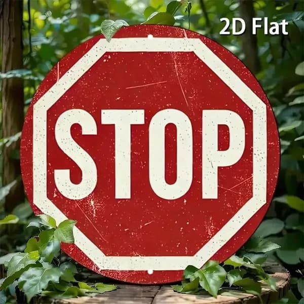 <2D Flat> Винтажный знак "Стоп" из железа - круглый ретро-постер с дорожным символом, идеально подходит для бара, кафе, пляжного дома.