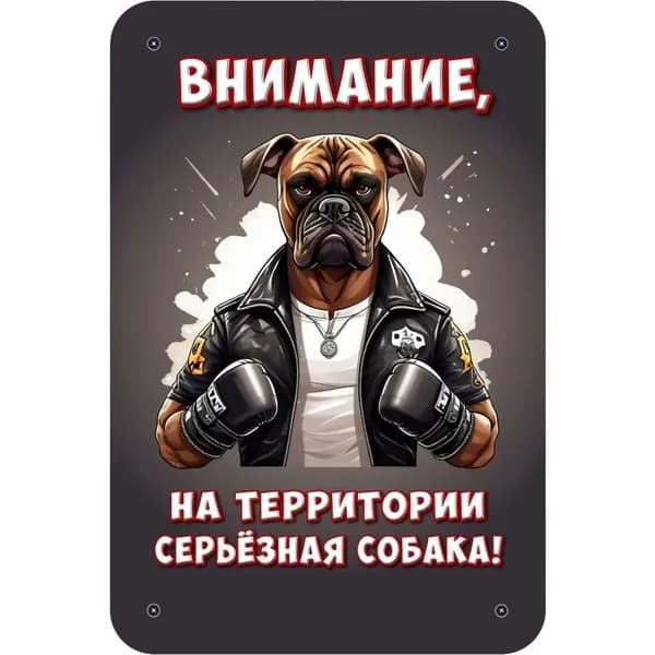 Декоративная табличка "Внимание, на территории серьёзная собака!" (Осторожно, злая собака) / размер 30х20см, Немецкий боксёр