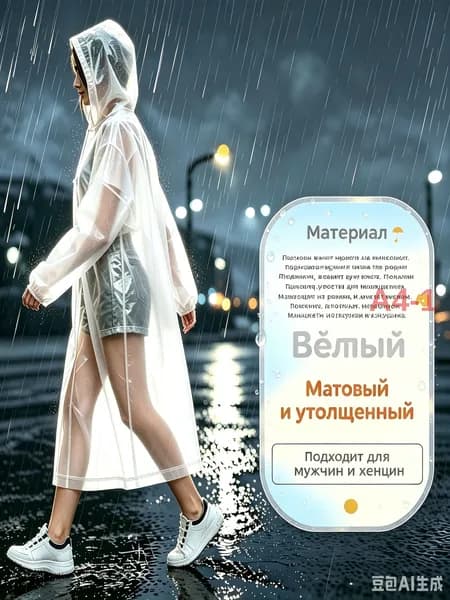 Дождевик Дождевик из EVA, многоразовый, для взрослых, белый