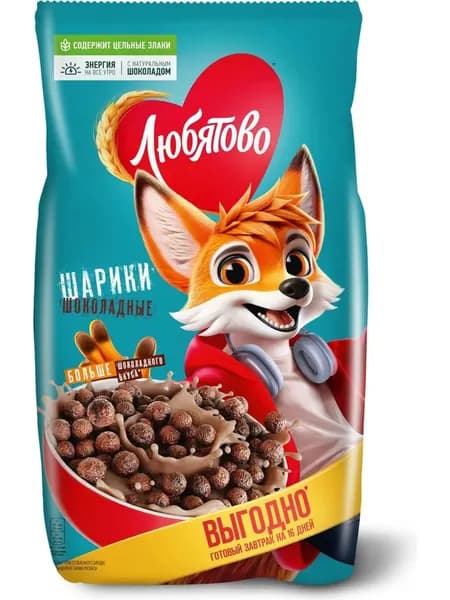 Сухой завтрак шарики Любятово кукурузные шоколадные 500 г