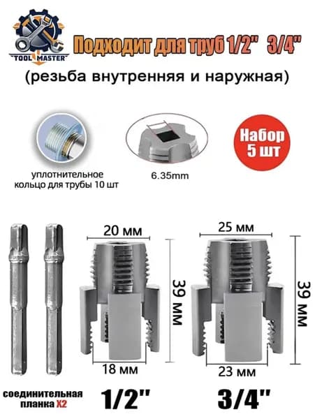 Набор для нарезки резьбы на ПВХ трубах Клупп и метчик в комплекте, насадка для дрели