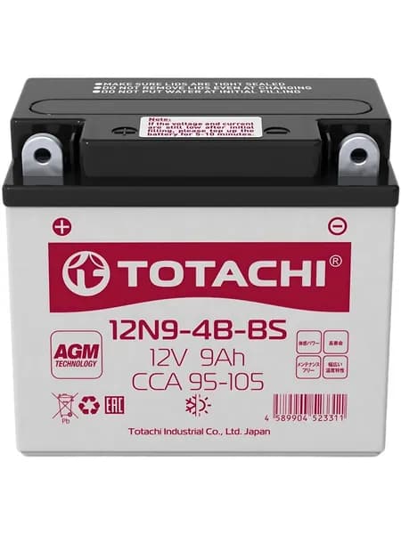 Аккумулятор для мототехники TOTACHI AGM 9A/h 12V 135х134х74 12N9-4B-BS сухозаряженный