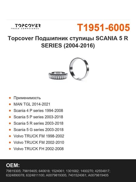 Topcover Подшипник ступицы SCANIA 5 R SERIES (2004-2016)