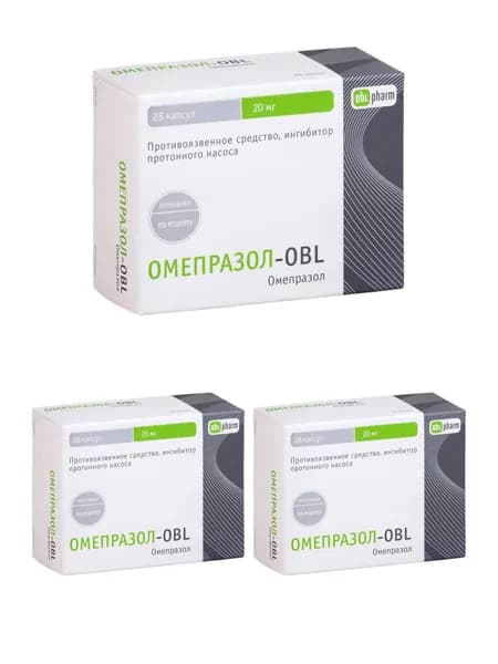 Омепразол-OBL, капсулы 20 мг, 28 шт. 3 уп