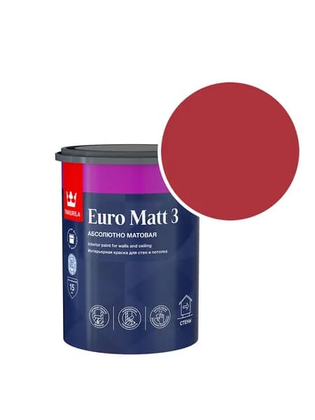 Краска интерьерная Tikkurila/Tikkivala Euro Matt 3 RAL 3031 (Ориент красный - Orient red) 0,9 л