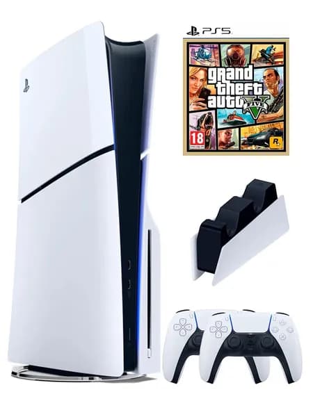 PS5 (ПС5) Игровая приставка Sony PlayStation 5 Slim +2-й геймпад(белый)+зарядное+игра GTA 5, 1000ГБ
